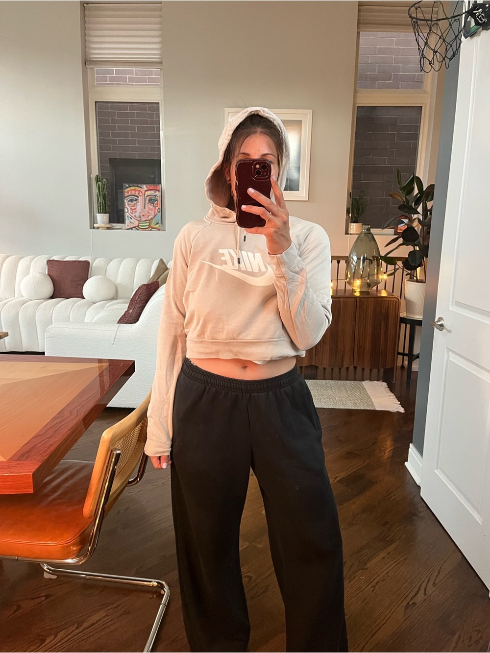 Nike Beige Cropped Hoodie